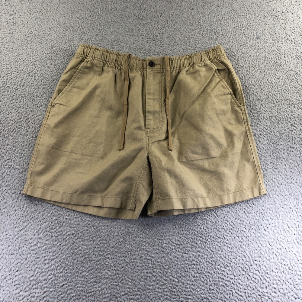 J.Crew Shorts Mens Large Khaki Pier 5.5 Cotton Linen Blend Drawstring Preppy NEW